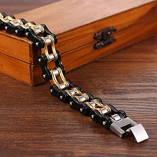 cupimatch Cadena de bicicleta Pulsera Hombre Acero Inoxidable Biker brazo Maduro para hombres difícil 16 mm de ancho motocicleta pulsera de plata 22 cm, color rojo