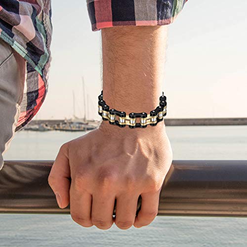 cupimatch Cadena de bicicleta Pulsera Hombre Acero Inoxidable Biker brazo Maduro para hombres difícil 16 mm de ancho motocicleta pulsera de plata 22 cm, color rojo