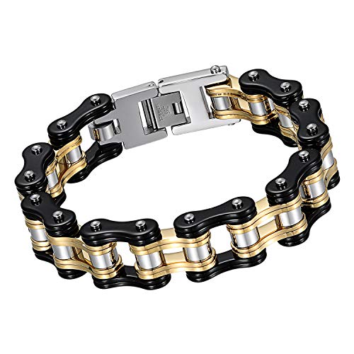 cupimatch Cadena de bicicleta Pulsera Hombre Acero Inoxidable Biker brazo Maduro para hombres difícil 16 mm de ancho motocicleta pulsera de plata 22 cm, color rojo