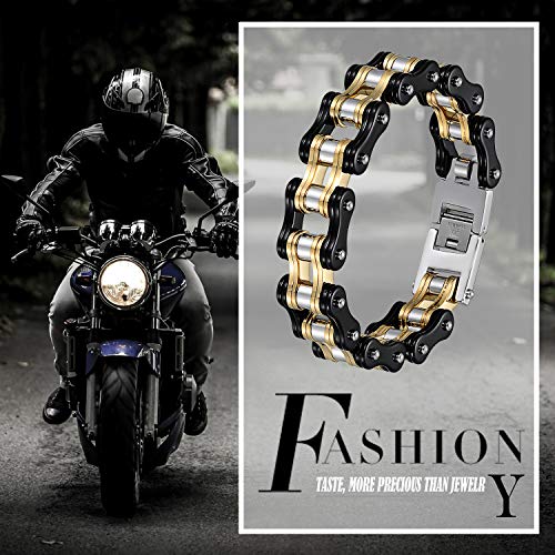 cupimatch Cadena de bicicleta Pulsera Hombre Acero Inoxidable Biker brazo Maduro para hombres difícil 16 mm de ancho motocicleta pulsera de plata 22 cm, color rojo