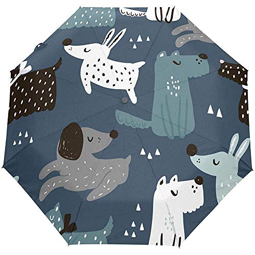 Cute Dog Animal Puppy Cartoon Navy Auto Open Umbrella Sun Rain Umbrella Anti UV Folding Compact Automatic Umbrella