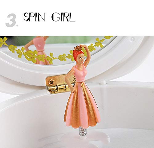 CWC Caja de Almacenamiento de joyería Muchacha Musical, con la Bailarina Rotar, Maquillaje Presente Espejo Caja de música del Chica del cumpleaños de Navidad Ideal (Color : Pink)