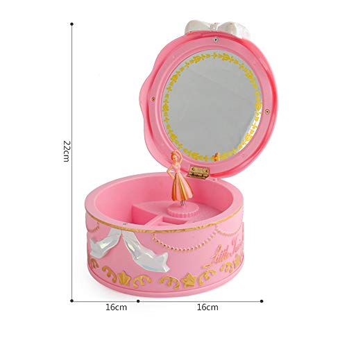 CWC Caja de Almacenamiento de joyería Muchacha Musical, con la Bailarina Rotar, Maquillaje Presente Espejo Caja de música del Chica del cumpleaños de Navidad Ideal (Color : Pink)
