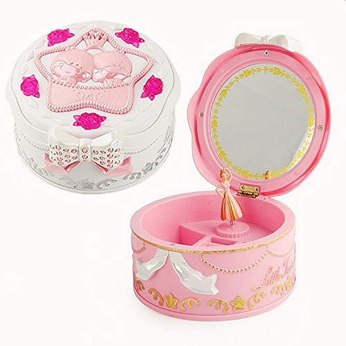 CWC Caja de Almacenamiento de joyería Muchacha Musical, con la Bailarina Rotar, Maquillaje Presente Espejo Caja de música del Chica del cumpleaños de Navidad Ideal (Color : Pink)
