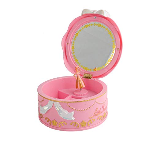 CWC Caja de Almacenamiento de joyería Muchacha Musical, con la Bailarina Rotar, Maquillaje Presente Espejo Caja de música del Chica del cumpleaños de Navidad Ideal (Color : Pink)