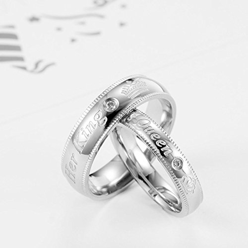 Daesar Anillo Acero Inoxidable Hombre Anillos Pareja King y Queen Anillo Circonita Plata Anillo Mujer Talla 20 & Hombre Talla 22 Anillo Plata