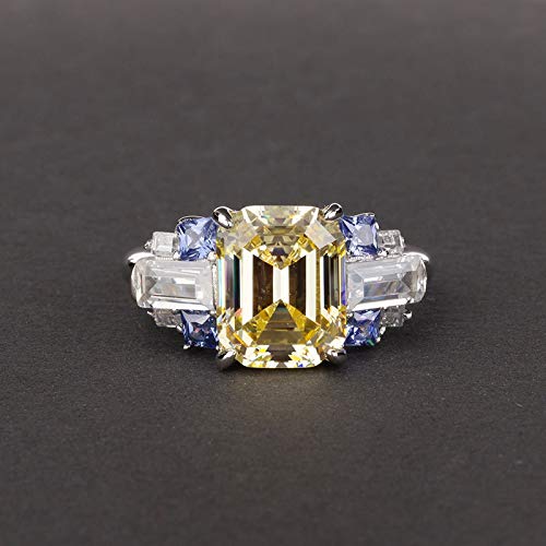 Daesar Anillos de Mujer de Plata de Ley Rectángulo con 4 Garras Circonita Amarillo Talla 20