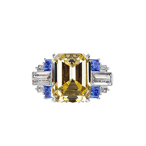 Daesar Anillos de Mujer de Plata de Ley Rectángulo con 4 Garras Circonita Amarillo Talla 20