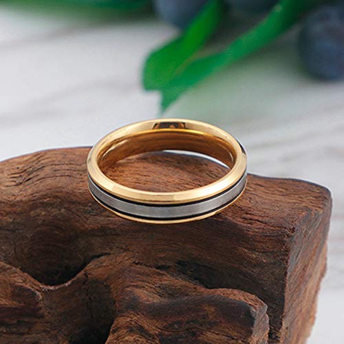 Daesar Anillos de Redondo SimpleAnillos Hombre Titanio 5MM Anillo de Oro Anillo Talla 15