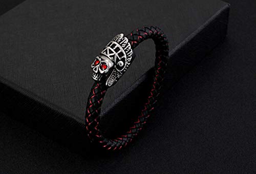 Daesar Brazalete Cabeza de Calavera India Brazalete de Hombre Acero Inoxidable Brazalete Rojo