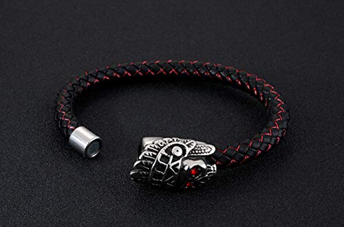 Daesar Brazalete Cabeza de Calavera India Brazalete de Hombre Acero Inoxidable Brazalete Rojo