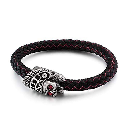 Daesar Brazalete Cabeza de Calavera India Brazalete de Hombre Acero Inoxidable Brazalete Rojo