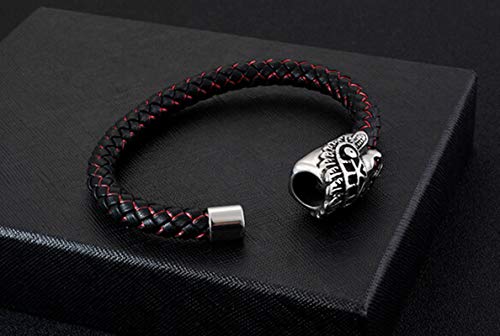 Daesar Brazalete Cabeza de Calavera India Brazalete de Hombre Acero Inoxidable Brazalete Rojo