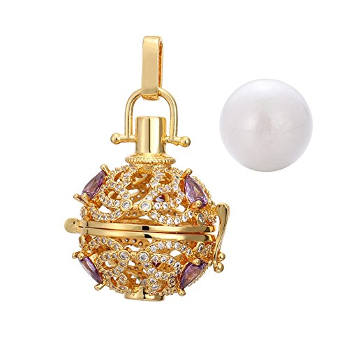 Daesar Chapado en Oro Mujer Collar Difusor de Aceite Esencial de Perfume Collar de Mujer Embarazada Collar Blanco Púrpura CZ Collar Redondo Collar Oro Mujer Bola Blanca