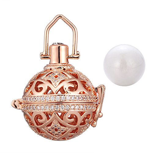 Daesar Chapado en Oro Mujer Collar Difusor de Aceite Esencial de Perfume Collar Redondo Bola Blanco CZ Collar de Mujer Embarazada Collar Colgante Mujer Collar Oro Rosa Mujer Bola Blanca