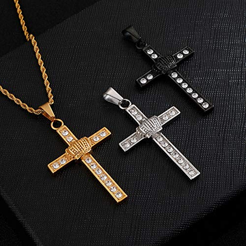 Daesar Colgante Acero Inoxidable Hombre Corona Cruz Circonita Blanca Negro Colgante Hombre Collares Hombre Gotico