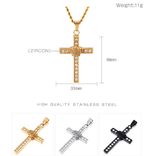 Daesar Colgante Acero Inoxidable Hombre Corona Cruz Circonita Blanca Negro Colgante Hombre Collares Hombre Gotico