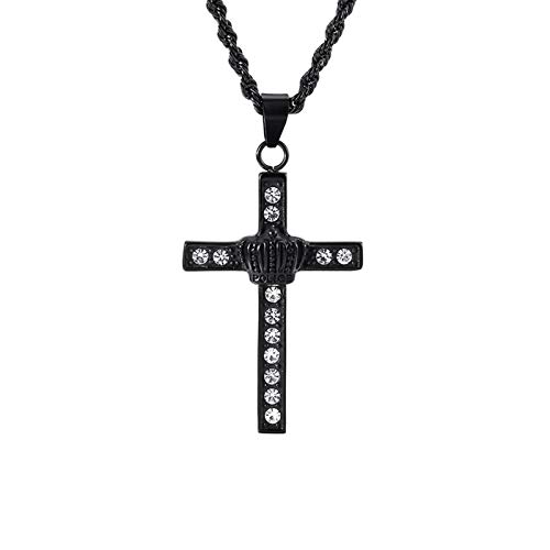 Daesar Colgante Acero Inoxidable Hombre Corona Cruz Circonita Blanca Negro Colgante Hombre Collares Hombre Gotico