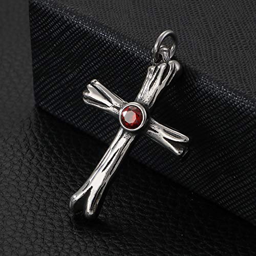 Daesar Collar Hombre Placa Acero Inoxidable Cruz con Circonita Roja Plata Collar Hombre Placa Colgantes Goticos