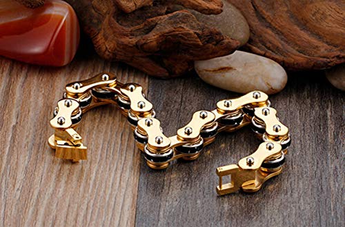 Daesar Pulseras Cadena de Bicicleta Pulsera Hombre Acero Inoxidable Y Cuero Pulseras Negro