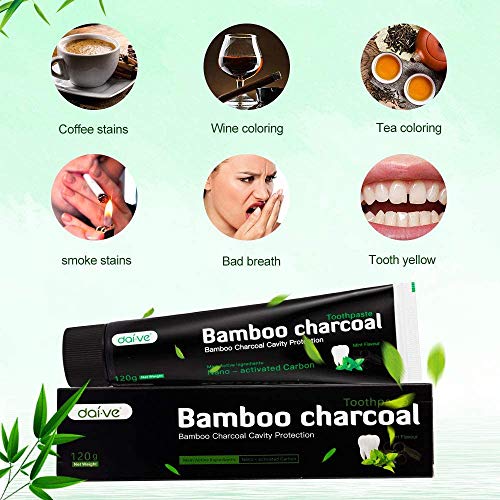 Dai-ve pasta dental blanqueadora Carbón activado, Bamboo charcoal Pasta de Dientes, Carbón activado Blanquear la crema dental negra