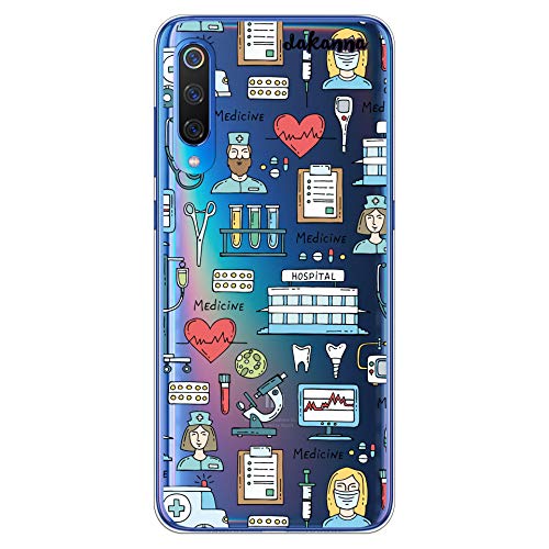 dakanna Funda para [Xiaomi Mi 9] Dibujo: Simbolos Medicina Enfermera Ambulancia Corazón Hospital, Carcasa de Gel Silicona Flexible [Fondo Transparente]