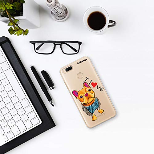 dakanna Funda para [Xiaomi Mi A1 - Mi 5X] de Silicona Flexible, Dibujo Diseño [Perro Bulldog con Corazon y Frase i Love], Color [Fondo Transparente] Carcasa Case Cover de Gel TPU para Smartphone