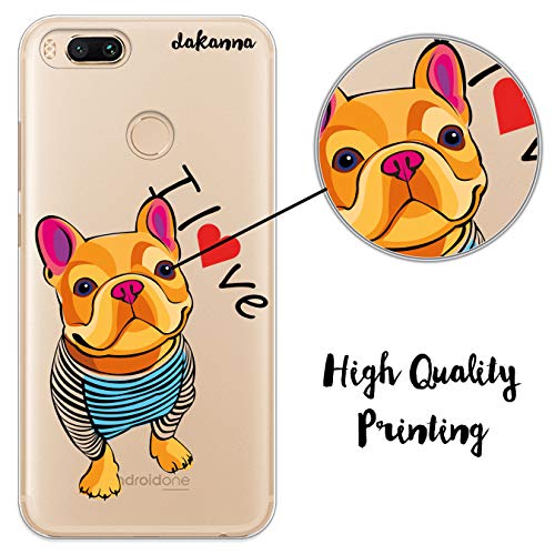 dakanna Funda para [Xiaomi Mi A1 - Mi 5X] de Silicona Flexible, Dibujo Diseño [Perro Bulldog con Corazon y Frase i Love], Color [Fondo Transparente] Carcasa Case Cover de Gel TPU para Smartphone