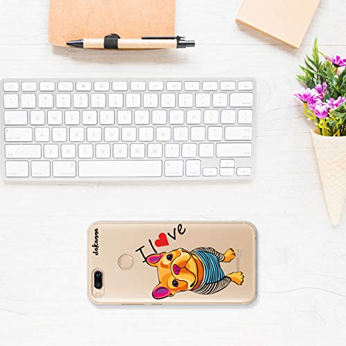 dakanna Funda para [Xiaomi Mi A1 - Mi 5X] de Silicona Flexible, Dibujo Diseño [Perro Bulldog con Corazon y Frase i Love], Color [Fondo Transparente] Carcasa Case Cover de Gel TPU para Smartphone