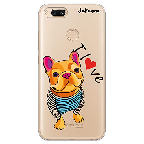 dakanna Funda para [Xiaomi Mi A1 - Mi 5X] de Silicona Flexible, Dibujo Diseño [Perro Bulldog con Corazon y Frase i Love], Color [Fondo Transparente] Carcasa Case Cover de Gel TPU para Smartphone