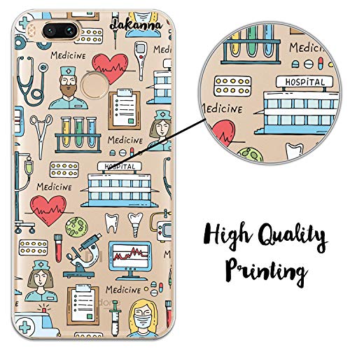 dakanna Funda para [Xiaomi Mi A1 - Mi 5X] Dibujo: Simbolos Medicina Enfermera Ambulancia Corazón Hospital, Carcasa de Gel Silicona Flexible [Fondo Transparente]