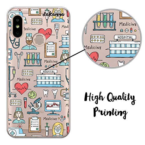 dakanna Funda para [Xiaomi Mi A2 Lite - Redmi 6 Pro] Dibujo: Simbolos Medicina Enfermera Ambulancia Corazón Hospital, Carcasa de Gel Silicona Flexible [Fondo Transparente]