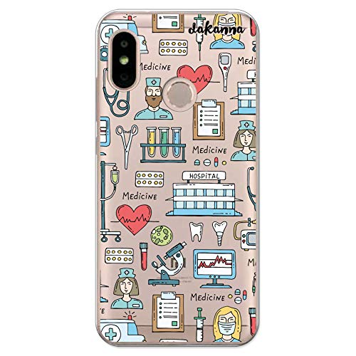 dakanna Funda para [Xiaomi Mi A2 Lite - Redmi 6 Pro] Dibujo: Simbolos Medicina Enfermera Ambulancia Corazón Hospital, Carcasa de Gel Silicona Flexible [Fondo Transparente]