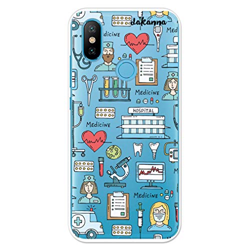 dakanna Funda para [Xiaomi MI A2 - Mi 6X] Dibujo: Simbolos Medicina Enfermera Ambulancia Corazón Hospital, Carcasa de Gel Silicona Flexible [Fondo Transparente]