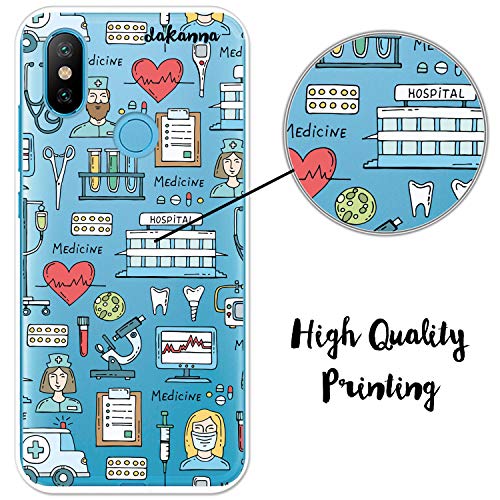 dakanna Funda para [Xiaomi MI A2 - Mi 6X] Dibujo: Simbolos Medicina Enfermera Ambulancia Corazón Hospital, Carcasa de Gel Silicona Flexible [Fondo Transparente]