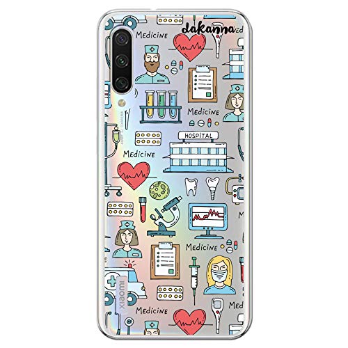 dakanna Funda para [Xiaomi Mi A3] de Silicona Flexible, Dibujo Diseño [Simbolos Medicina Enfermera Ambulancia Corazón Hospital], Color [Fondo Transparente] Carcasa Case Cover de Gel TPU