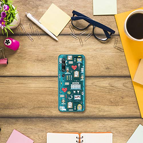 dakanna Funda para [Xiaomi Mi Note 10] de Silicona Flexible, Dibujo Diseño [Simbolos Medicina Enfermera Ambulancia Corazón Hospital], Color [Fondo Transparente] Carcasa Case Cover de Gel TPU