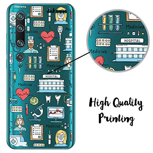 dakanna Funda para [Xiaomi Mi Note 10] de Silicona Flexible, Dibujo Diseño [Simbolos Medicina Enfermera Ambulancia Corazón Hospital], Color [Fondo Transparente] Carcasa Case Cover de Gel TPU