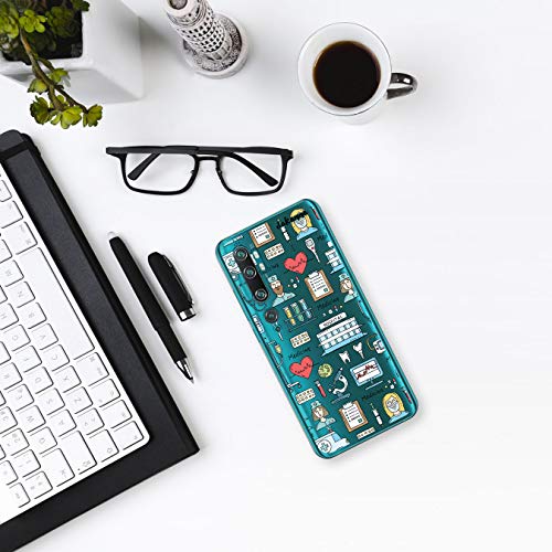 dakanna Funda para [Xiaomi Mi Note 10] de Silicona Flexible, Dibujo Diseño [Simbolos Medicina Enfermera Ambulancia Corazón Hospital], Color [Fondo Transparente] Carcasa Case Cover de Gel TPU