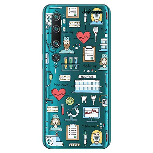 dakanna Funda para [Xiaomi Mi Note 10] de Silicona Flexible, Dibujo Diseño [Simbolos Medicina Enfermera Ambulancia Corazón Hospital], Color [Fondo Transparente] Carcasa Case Cover de Gel TPU