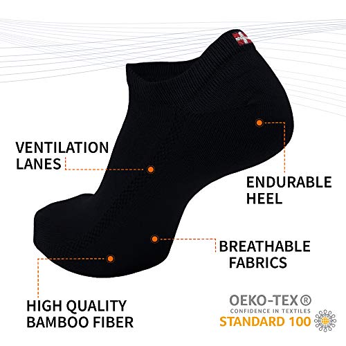 DANISH ENDURANCE Calcetines Cortos de Bambú para Hombre y Mujer Pack de 6 (Negro, EU 43-47)