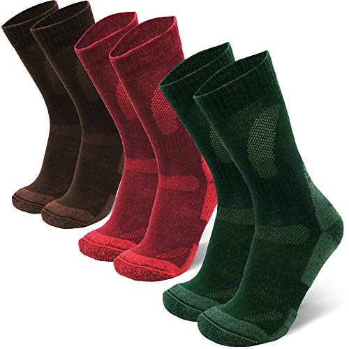DANISH ENDURANCE Calcetines de lana merino para senderismo y caminar, 3 paquetes, para hombres, mujeres y niños, trekking (multicolor, marrón, rojo, verde, EU 43-47 // UK 9 – 12)