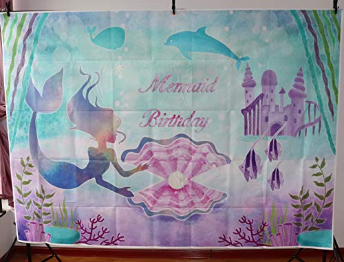 Daniu Little Mermaid Birthday Party Backdrop 7x5ft Under The Sea Castle Whale Pearl Girls Photography Background Princess Purple Cake Table Banner Photo Booth Props