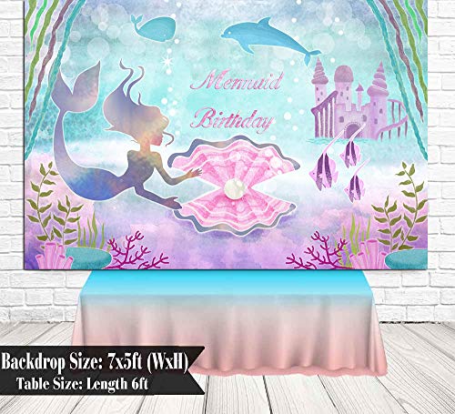 Daniu Little Mermaid Birthday Party Backdrop 7x5ft Under The Sea Castle Whale Pearl Girls Photography Background Princess Purple Cake Table Banner Photo Booth Props