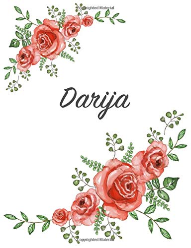 Darija: Personalized Notebook with Flowers and First Name – Floral Cover (Red Rose Blooms). College Ruled (Narrow Lined) Journal for School Notes, Diary Writing, Journaling. Composition Book Size