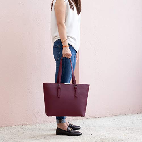 David Jones - Bolso de Mano Grande Mujer - Tote Bag Shopper Piel PU - Bolso de Hombro Trabajo Shopping Gran Capacidad Cuero - Bolso de Compras Asa Larga - Escuela Estudiante Moda - Rojo Burdeos