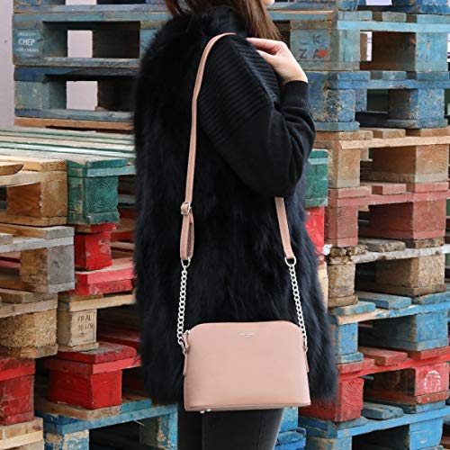 David Jones - Pequeño Bolso Bandolera Cadena Mujer - Bolsos de Hombro Cruzado Cuero PU - Mensajero Crossbody Bag - Bolso Mano Zip Embrague Clutch Pochette Noche Trabajo Moda Diario Vida - Rosa