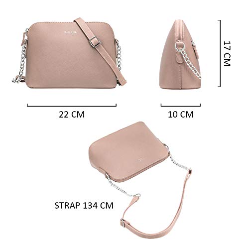 David Jones - Pequeño Bolso Bandolera Cadena Mujer - Bolsos de Hombro Cruzado Cuero PU - Mensajero Crossbody Bag - Bolso Mano Zip Embrague Clutch Pochette Noche Trabajo Moda Diario Vida - Rosa