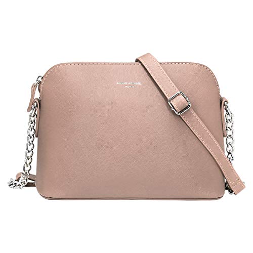 David Jones - Pequeño Bolso Bandolera Cadena Mujer - Bolsos de Hombro Cruzado Cuero PU - Mensajero Crossbody Bag - Bolso Mano Zip Embrague Clutch Pochette Noche Trabajo Moda Diario Vida - Rosa