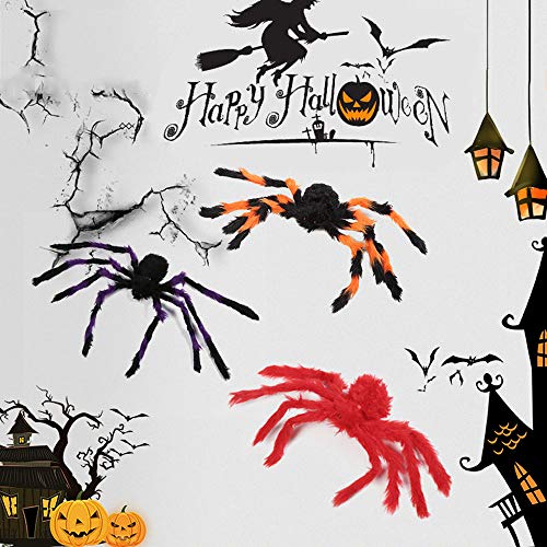 daxiongdi Halloween Large Spider Giant Scary Halloween Haunted House Props, Hairy Black Plush Spiders for Window Wall Indoor Outdoor Decorations